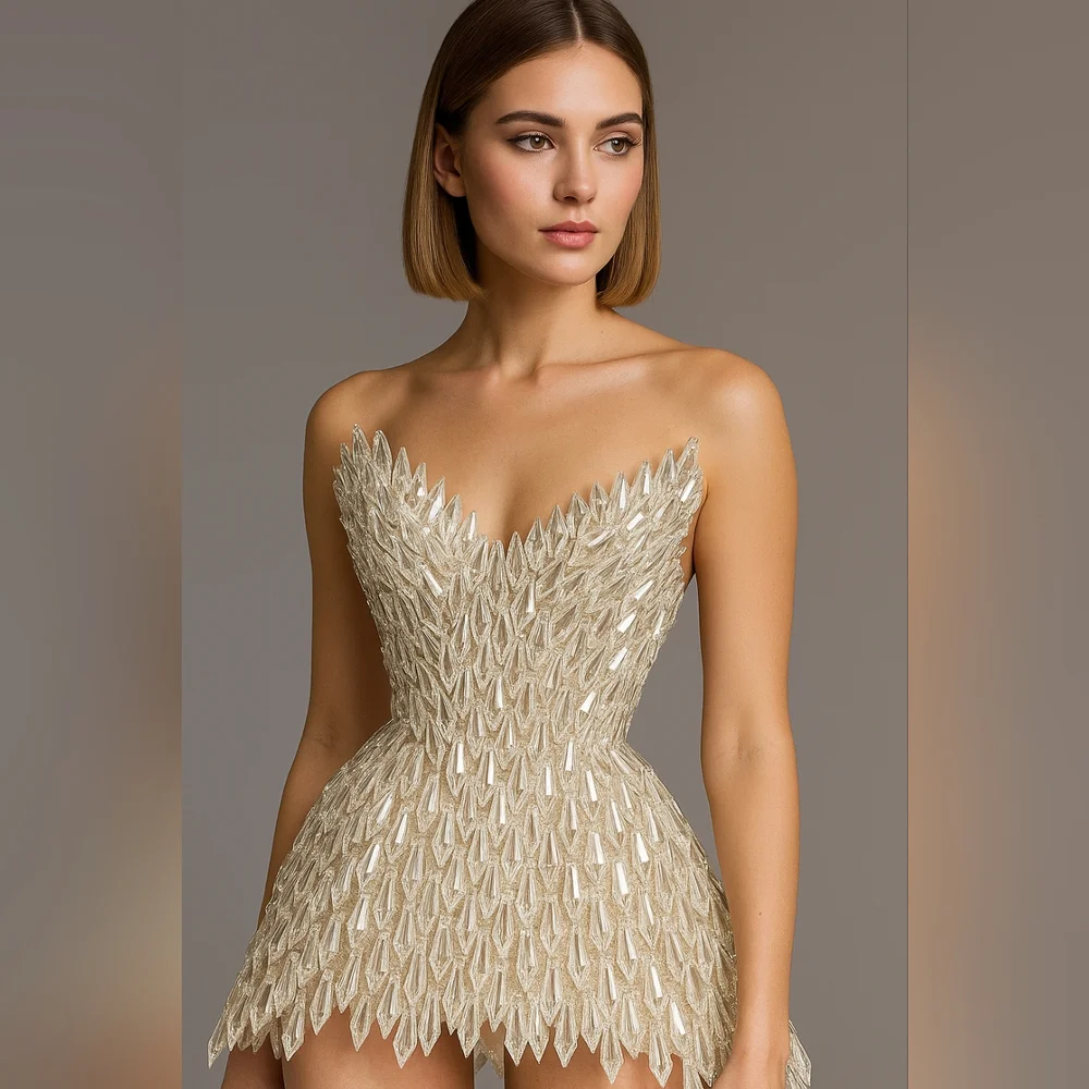 gold dress one shoulder Navy Blue Tulle Sequin One-Shoulder Long Prom Dress with Slit PSK489 US2 / Gold main image 1